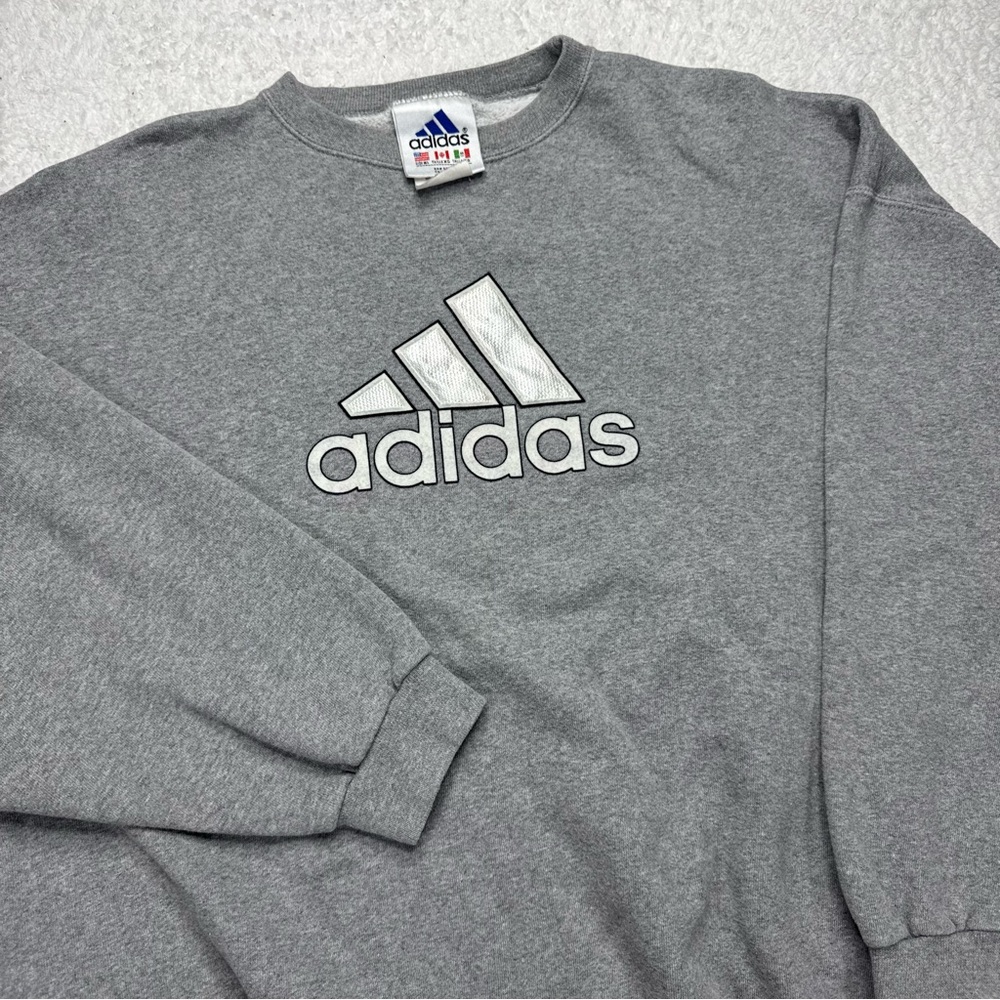 Vintage Adidas Sweatshirt Mens XL Gray Crewneck Embroidered USA 90s Y2K‎